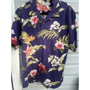 Tommy Bahama Purple Colorful Silk Floral CAMP SHIRT Medium